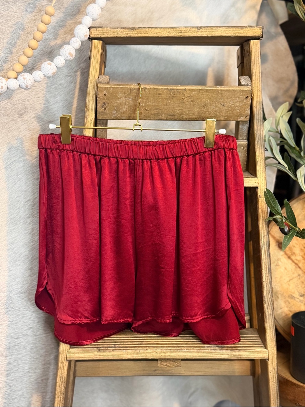 PJ Harlow “Brittany” shorts | Silky Red Elastic-Waist Shorts for Women - Picture 1 of 4
